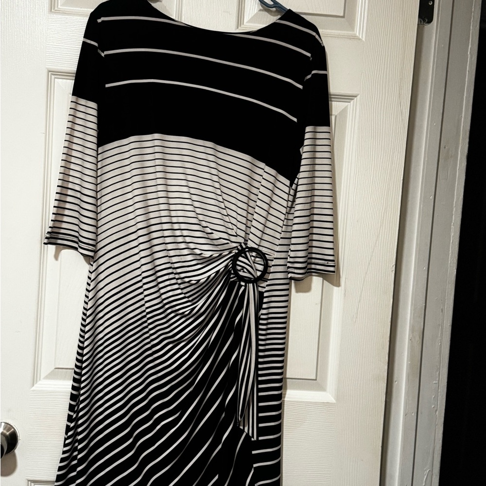 Shelby & Palmer Black and White Striped Midi Dress